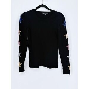 Inc Womens Star Sequin Celestial Whimsigoth Tight Knit Sweater Black Size XS